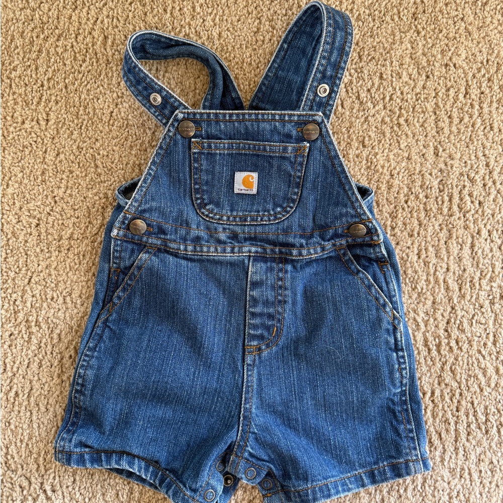 Carhartt Kids Blue Denim Overalls Shorts 18 month